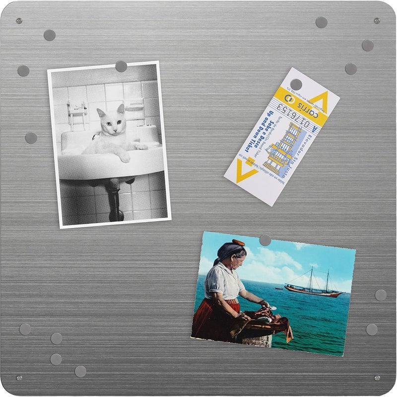 Three by Three Seattle 15 x 15 Inch Metal Frameless Magnetic Bulletin Board with 15 Magnets for Memos, Photos, Lists, and More in Office, Home, or School DÃ©cor (Stainless Steel) (32430) - Image 2